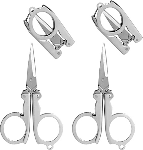 4PCS Stainless Steel Folding Scissors, 4 Inch/10cm Mini Travel Scissors | Foldable, Compact & Portable, Lightweight, Pocket-Safe Design, for Paper Craft, Sewing, School, Classroom, Office, Home