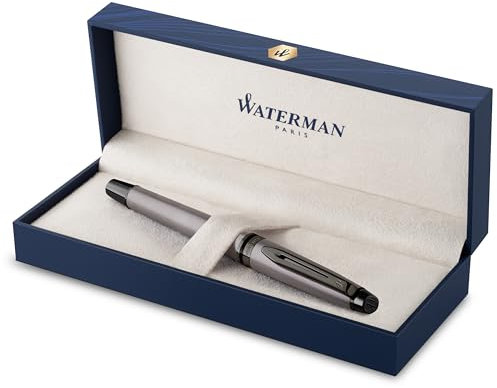 Waterman Expert Füllfederhalter | Goldfarbene Metallic-Lackierung mit Ruthenium-Zierteilen | Feine Edelstahlfeder mit PVD-Beschichtung | Blaue Tinte | In Geschenkbox