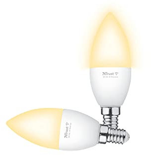 Trust WiFi E14 Smart Lampe, Dimmbar LED Birne, Leuchtmittel für Alexa und Google Home, Kein Hub Erforderlich, 2.4GHz Glühbirne RGB, WI-Fi Lampe, Weiß - 2er-Pack