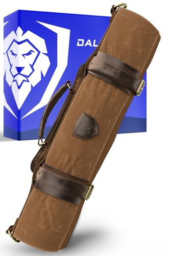 DALSTRONG - Nomad Knife Roll - 12oz Heavy Duty Canvas & Top Grain Leather Roll Bag - 13 Slots - Interior and Rear Zippered Pockets - Blade Travel Storage/Case (Desert Drifter (Brown))