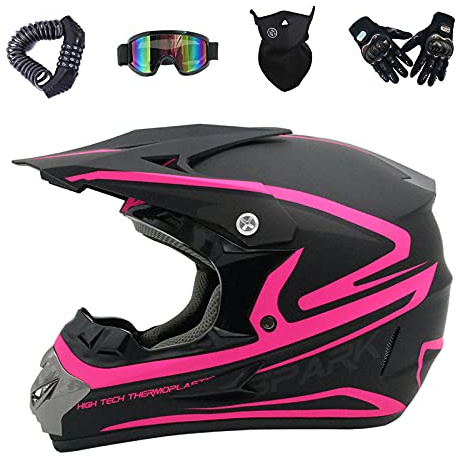 VOMI Casco de Moto Todoterreno Unisex Cascos de Cross Adultos con Gafas, Bloqueo de Casco, Máscara, Guantes, Casco Motocross Niños para ATV Downhill Quad Bike MTB Go Kart, Aprobado Dot,Rosado,S