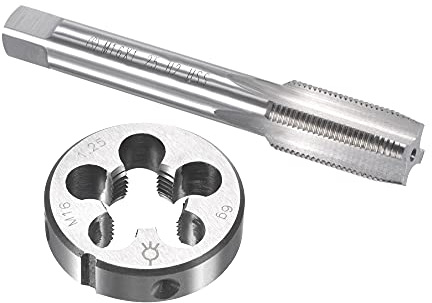 sourcing map M16 x 1,25 mm Juego de roscas métricas y troqueles, rosca de máquina con troquel de rosca redonda, kit de grifo y troquel para reparación de tornillos de tuerca
