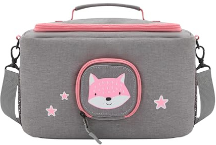 JP Journey Tasche für Toniebox 1 & 2 - Transporttasche für Tonie Figuren und Box zum Aufhängen für Reisen und Auto (Grau-Rosa Fuchs)