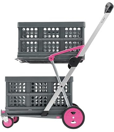 CLAX® The Original | Made in Germany | Multi Use Functional Collapsible Carts | Mobile Folding Trolley | Storage Cart Wagon | Shopping Cart with 2 Storage Crates (Pink)