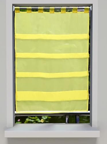 Yaland Scheibengardine lang Raffrollo Voile transparent Schlaufen ohne Bohren Bistrogardine landhausstil balkontür Vorhänge Nachahmung Rollos (Gelb BxH 45x90cm) 1 Stück