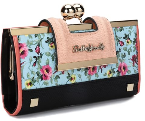 AFKOMST Portefeuille Femme Cuir Grande Capacité Long Bleu2