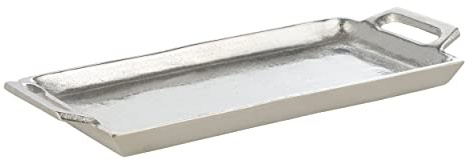 EGLO LIVING Dekotablett Savant, Tablett mit Griff zum Dekorieren | Deko Serviertablett rechteckig aus Metall in Nickel, Servierplatte 28,5 x 12,5 cm