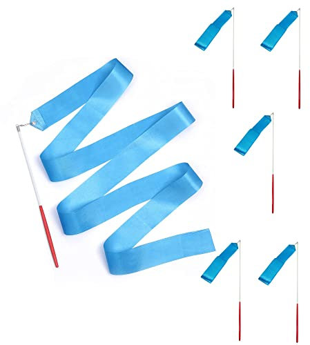 CHENNAN 6 Stück Bänder für Gymnastik Tanzbänder 2 m Langes Gymnastikband mit Stab für Kinder Tanzbänder Set Rhythmische Streamer Schwungband Wirbelndes Training für Kinder Tanzen Gym Training (Blau)