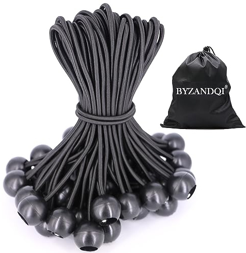 BYZANDQI Spanngummis mit Kugel 25stk 20cm Planenspanner mit Kugel Schwarz | Gummispanner Zeltgummis Expanderschlingen Gummischlaufen für Planen Zelt Banner