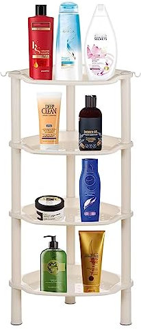 Duschregal mit 4 Etagen, Organizer-Regal, Ecke, Kunststoff-Duschregal für Badezimmer, Aufbewahrung, Badewanne, Dusch-Caddy, 34,9 x 25,4 x 84,9 cm, Beige (runder Schlitz, Beige, 4 Etagen)
