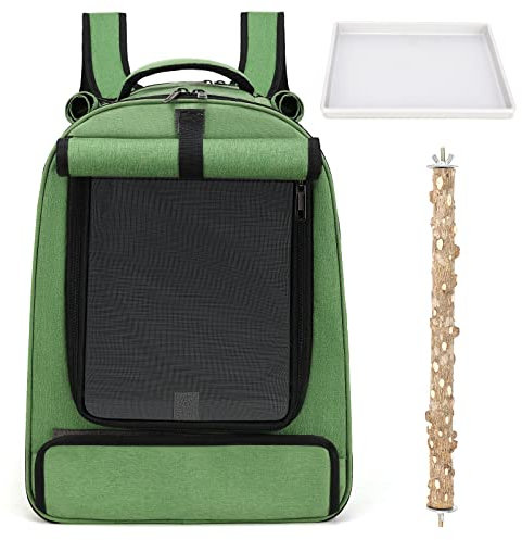 ALLSOPETS Vogelrucksack Leicht und Atmungsaktiv Tragbarer Papageiträger für Kleine Tiere mit Ständer Verstellbarer Höhe und Sichtfenster ideal für Reisen (Waldgrün)