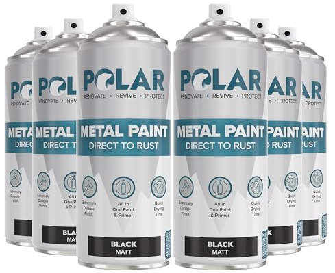 Polar Direct to Rust Metal Spray Paint, 6 x 400ml, Matt Black | 3-in-1 Metal Primer, Undercoat and Topcoat, Direct to Rust, Corrosion and UV Resistant, Indoor and Outdoor