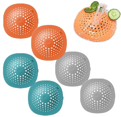 Set di 6 Cattura Capelli in Silicone & Filtro Scarico – Tappo per Lavello e Doccia con Ventose, Facile da Pulire – Protezione da Intasamenti per Bagno, Cucina e Vasca – 14,4 x 14,4 cm