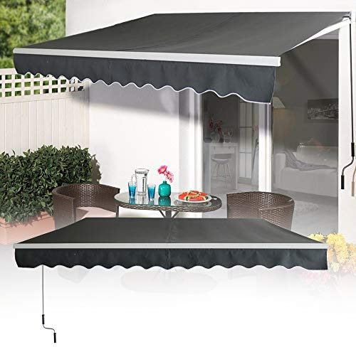 JOIEYOU Tenda da sole per balcone, resistente ai raggi UV, copertura per terrazze, con manovella, braccio snodato, protezione solare, impermeabile, grigio scuro, larghezza 3,6 x profondità 3 m