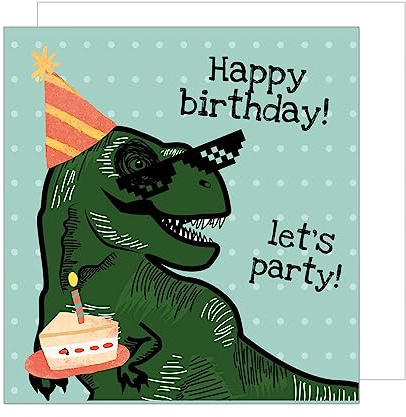 Edition Seidel Premium quadratische Geburtstagskarte mit Umschlag. Glückwunschkarte Happy Birthday Humor Karte Geburtstag Lustig Mann Junge Teenager Kids Dino Party (GQ105)