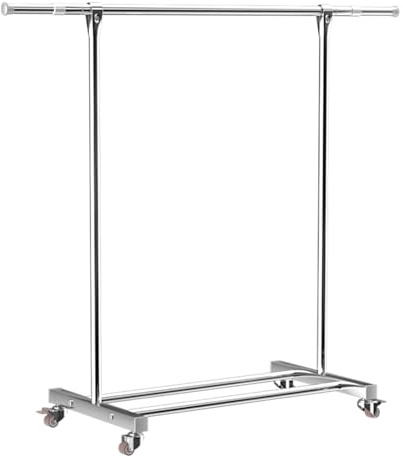 Edelstahl-Kleiderständer Schwerlast mit Rädern, ausziehbare Einzelstange, Garderobenwagen mit Schuhablage, 100×50×150cm