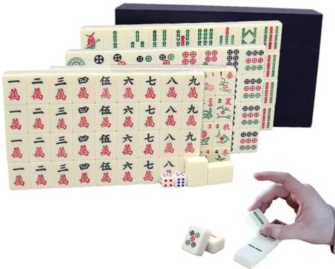 NEWFUN Majong Stones Game, 26mm Mahjong Game, Mini Traditional Chinese Riichi Mahjong Set with 144 Majong Toys, Chinese Majong Game Set for Leisure Travel Party Family Games