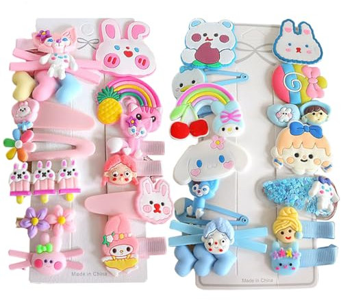 Fermagli per Ragazze, 28 Pezzi Bellissimi fermagli per capelli per bambini, Mollette per Capelli Bambina, Fermagli per Bambine, bambini come regalo, Multicolore, blu, coniglio rosa