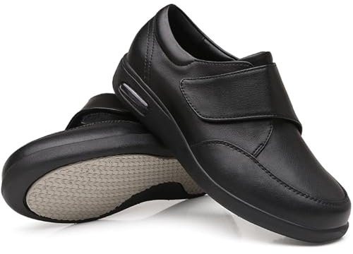 GYCF Diabetiker Lederschuhe,Extra Weite Passform Orthopädischer Schuhe,Diabetikerschuhe Für Herren,Hoher Spann Medizinische Schuhe Rehaschuhe,Schwarz,42EU