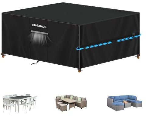 SIMPHAUS Large Outdoor Furniture Covers 280x210x90cm Garden Furniture Covers Waterproof Garden Table Cover with Straps and Air Vent,Garden Sofa Cover Anti-UV 420D Oxford Fabric Patio Set Covers