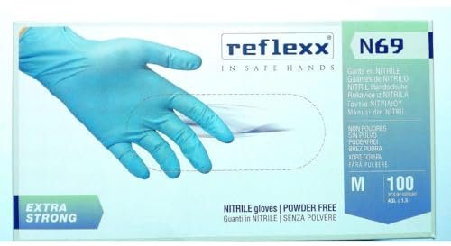 REFLEXX N69 300 1000 Guanti in nitrile AZZURRI - EXTRA STRONG 7 GRAMMI - VARIE TAGLIE OFFERTA - RESISTENZA CHIMICA X PULIZIE ANTI CONTAMINAZIONE (1000 PEZZI, M)