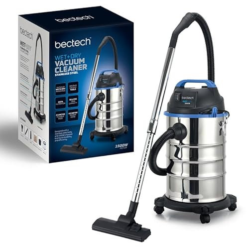 1500W Wet Dry Vacuum Cleaner | 30 Litre | 2.5m Flexi Hose | 4.5m Long Power Cord | 4 Wheels | Power Tools Sander Dust Extractor | Easy Drainage Spout | Plug for Power Tools | Blower Function Dust Leaf