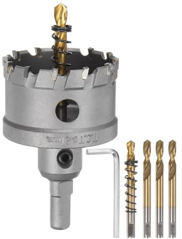 sourcing map Hartmetall-Lochsägen-Set, 51 mm, Metall-Lochschneider-Set mit 5 Zentrierbohrern, Federn, 1 Schraubenschlüssel für Edelstahl, Kupfer, Eisen, Aluminium