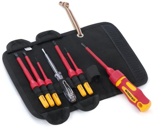 WISEPRO 7 tlg VDE Isolierter Schraubendreher Magnetische, 1000 V Schraubendreher Set mit Wechselklingen-Satz - 3 PH& 3 PZ - mit Spannungsprüfer, für Elektriker