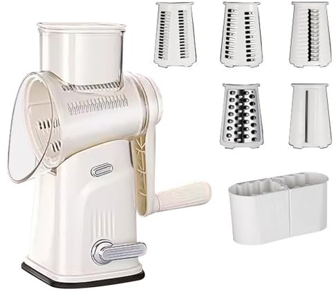 Rallador de queso con manivela, rallador manual con 10 hojas extraíbles, corte rápido y fácil, cortador de verduras, rallador de cocina, ideal para pepinos, queso, nueces, zanahorias, frutas