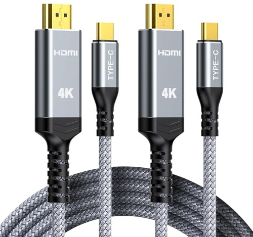 Highwings Cable USB C a HDMI de 1,8 m 4K a 60 Hz, paquete de 2 unidades, UHD Thunderbolt 3/4 a HDMI [antiinterferencia] compatible con iPhone 16/15 Pro, MacBook Pro/Air, Surface, XPS, Galaxy, etc