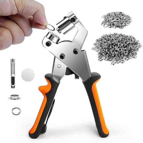 Ösenzange für Planen, Profi Ösenzange Set mit 500 Ösen (Ø 10mm), Ösen Set, Oesenzange, Magnetische Ösenpresse aus gehärtetem Stahl für PVC-Banner, Planen, Karton
