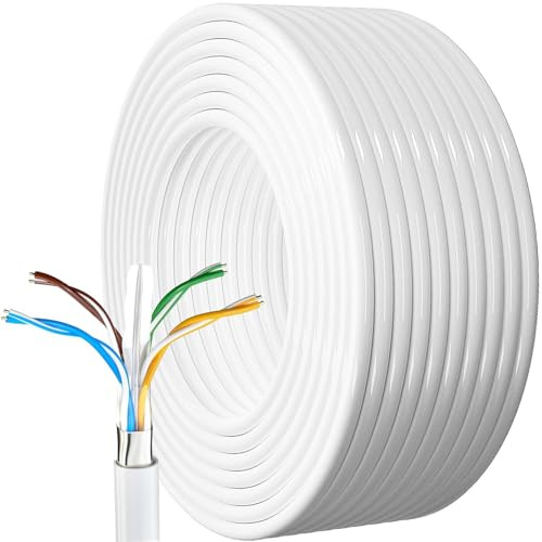 AntDau71® - Ethernet LAN Cable, Cat 6 Coil for Indoor and Outdoor Weatherproof Network Cable Shielded Gigabit Anti-jamming Internet Cable White (30m)