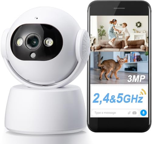 TOROTON 2K (3MP) Caméra de Surveillance WiFi intérieure 360°, détection de Personnes/Animaux, Suivi Automatique, caméra IP WiFi 5/2,4 GHz, Audio bidirectionnel, Vision Nocturne Infrarouge