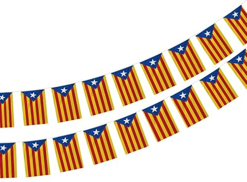 Bandera de Cataluña 40 Unidades, Guirnalda 11.4M, Banderines Pequeños 14 x 21 cm, Decoraciones para Bares