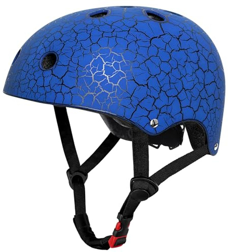 LeapBeast Cykelhjälm barn med Riss I justerbar barnhjälm för cykel I skateboardhjälm barn för skateboard, cykel skoter (sprickblå, L)