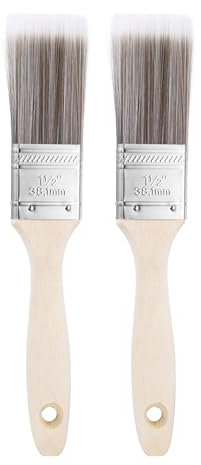 QUARKZMAN 2 Stück Pinsel 1,5 Flachpinsel und Chip-Pinsel mit Holzgriff für DIY Malerei Flachkunst Möbel Zäune Deckenwandverkleidung, Braun