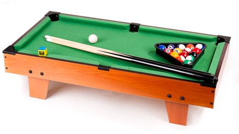FISHTEC Mini-Amerikanischer Billardtisch, mobiler Mini-Billardtisch, grüner Filzüberzug, 2 Queues, 16 Kugeln, Dreieck und Kreide, helle Holzfarbe, Erwachsene, 51 x 34 x 9,5 cm (Zu Fuß)