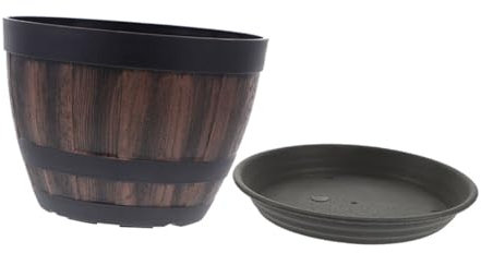Milisten Blumentöpfe Aus Kunststoff Pflanzgefäße Mit Holzmaserung Gartentöpfe Vintage Stil Eimer Für Pflanzen Pflanzgefäße Für Balkon Und Terrasse Blumenkübel Mit Tablett