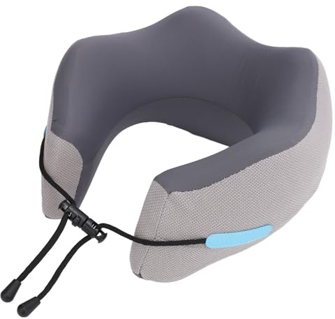 POENVFPO Oreiller de Voyage en Forme de U en Mousse à Mémoire de Forme, Coussin de Soutien du Cou avec Cordon de Serrage Réglable pour Avion, Voiture, Bus, Assis (M)