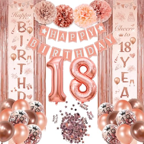 Palloncini 18 Anni, Decorazioni Oro Rosa e Banner, Addobbi per Festa Donna - Rosa Gold