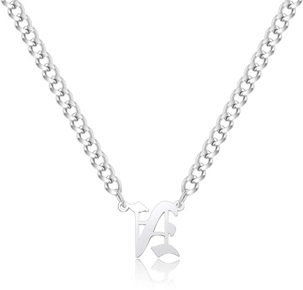 Gilieyer Gothic Kette Herren mit Buchstaben, Silber Edelstahl Panzerkette Halskette Damen A-Z Buchstabe Anhänger Ketten für Herren Jahrestag Geburtstag Geschenke für Männer (Buchstabe N)