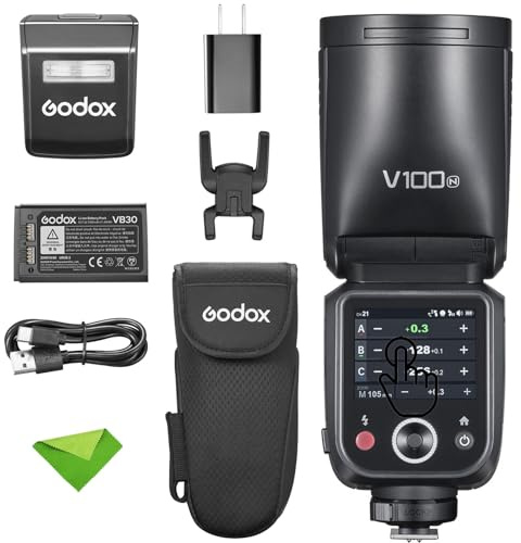 Godox V100 N V100-N 100Ws TTL-Blitz für Kamera, 400 Blitze mit voller Leistung, 1,7 s Wiederaufladezeit, 2,4 G kabellos mit externem Blitz, HSS-Blitzlicht, Touchscreen-Blitz (Godox V100N)