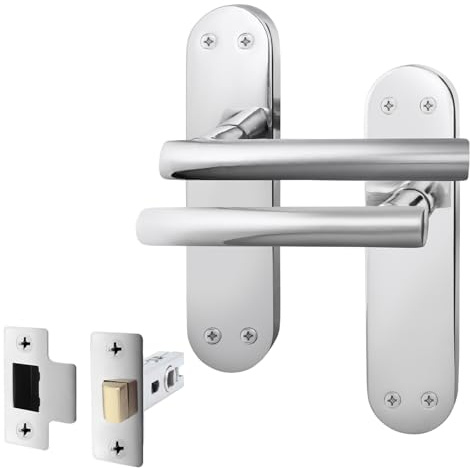 EAI Chrome Door Handle Latch Set | 1 Pair of Polished Chrome Internal T-Bar Handles on Backplate & Latch (64mm) | Oliena Range