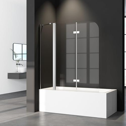 WDWRITTI Duschwand für Badewanne 160x140cm 3-teilig Duschabtrennung, Faltbar Weiß Gestreift Badewannenaufsatz mit Seitenwand, Duschtrennwand mit 6mm ESG Sicherheitsglas, Badewannenfaltwand in Chrom
