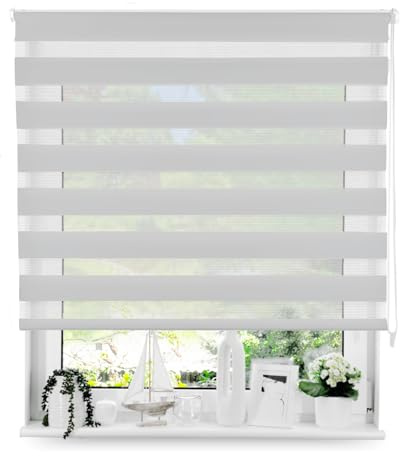 Tom'Shop Doppelrollo Duo Rollo mit Schrauben Grau 160cm x 130cm | Fensterrollo Seitenzugrollo mit Bohren für Lichtschutz Sichtschutz Sonnenschutz leichte Montage