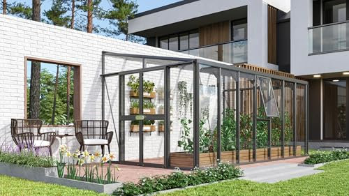 Vitavia Anlehn-Gewächshaus Helena 11900, schwarz, 11,9 m², 3 mm ESG, 10 mm HKP | Wetterfestes & stabiles Wand-Gewächshaus zur Pflanzenanzucht | Ideales Treibhaus für Gemüse, Kräuter & Blumen