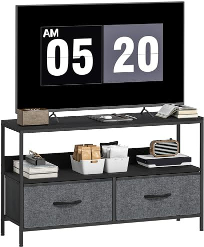 HOMCOM TV Stand Cabinet up to 47-inch, TV Unit with 2 Foldable Linen Drawers, Open Shelf for Living Room, Bedroom, Entertainment Room, Black