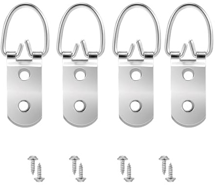 4 Stück D-Ring Bilderrahmen Aufhängehaken,Bildaufhänger Mit 16pcs Schrauben für Schwere Bilder,Bilderhaken,Spiegel Aufhängung,Befestigungen,Bilderaufhänger,Robust,Aufhängen Von Kunstwerken Rahmen