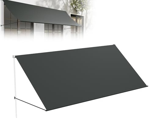 XMTECH Fallarmmarkise 300 x 145 cm Balkonmarkise Sonnenschutz mit UV-Schutz & wetterfest Polyester, Wandmontage für Balkon Fenster Terrasse, inkl. Montagematerial, Anthrazit