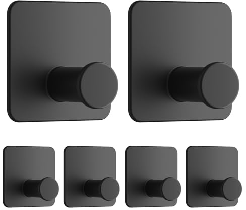 Dripex Haken Selbstklebend Klebehaken, Handtuchhaken Ohne Bohren, Wandhaken Selbstklebend Handtuchhalter Ideal für Badzimmer Toilette Küche Büro, Schwarz, 6 Stück-Typ B